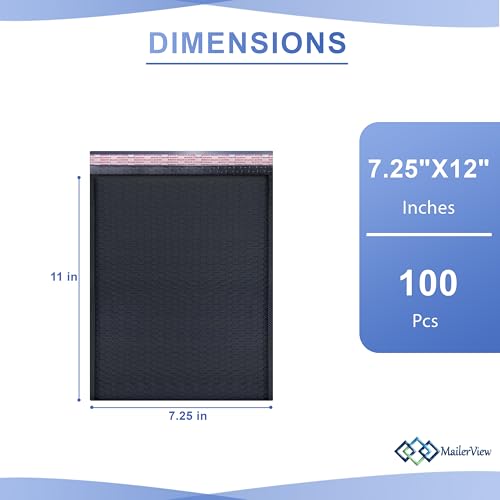 Black Bubble Mailers 7.25x12, Self Seal Poly Padded Envelopes #1, 100 Pack - color: Black, size: 7.25"x12" / 100 Pack