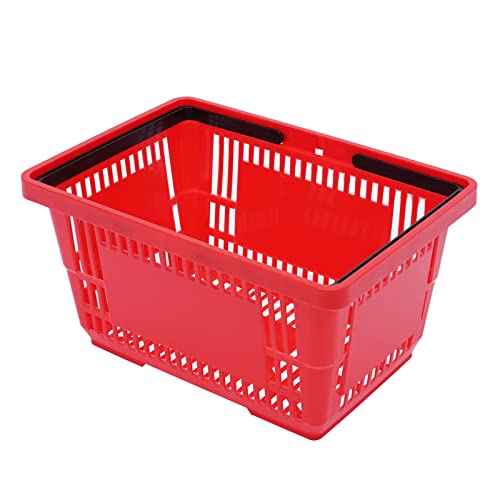12 PCS Shopping Baskets with Handles, 18L Stackable Plastic Grocery Baskets, Heavy Duty Portable Baskets for Supermarket Bookstore KTV Home Use，Red - color: Red