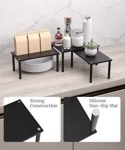 Set of 3 Bamboo Cabinet Organizer Shelf,Medium(Black) - color: Black, size: Medium