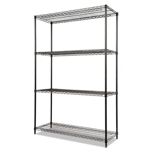 Alera ALE Industrial Heavy-Duty Wire Shelving Starter Kit, 4-Shelf, 48w x 18d x 72h, Black - color: Black, size: 48w x 18d x 72h