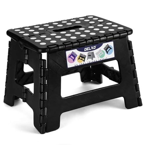 Delxo 9 Inch Kids Step Stool,300 Lbs Folding Step Stool for Toddler Black - color: Black, size: 9 Inch