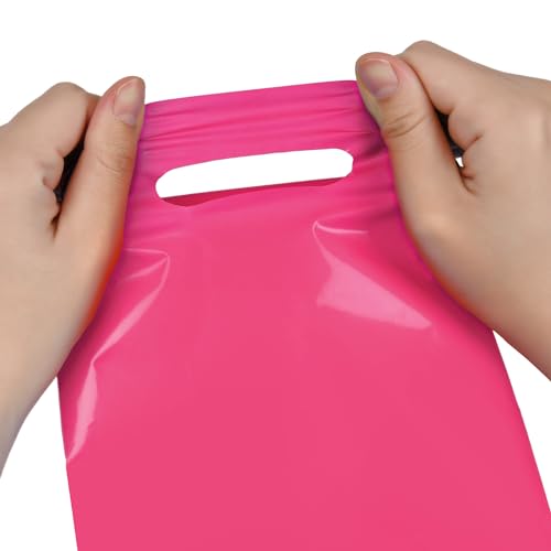 Hot Pink 100 PCS Small Gift Bags, 6"x8" Goodie Party Favor Bags with Handle, Treat Retail Pouches for Kids Birthday, Christmas, Small Business - color: Hot Pink-100PCS
