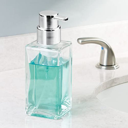 mDesign Glass Refillable Foaming Hand Soap Dispenser Modern Square Pump Bottle for Bathroom Vanities or Kitchen Sink, Countertops - 2 Pack - Clear/Chrome - color: Clear/Chrome