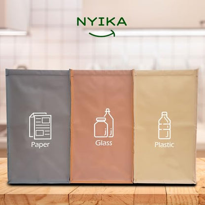 NYIKA - Recycling Organizer - Reusable Recycling Bags - Recycling Sorter - Trash Sorting Bins - 3 Compartment Recycle - Pack of 3 Bags Without Lid