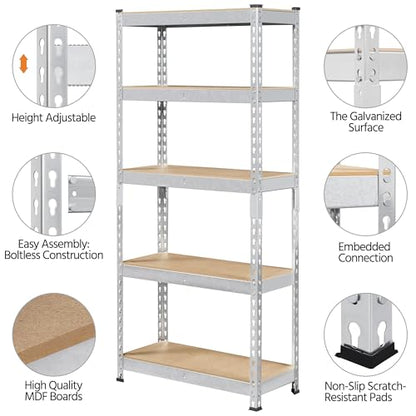 Topeakmart 5 Tier Metal Storage Shelving Unit, 27.5x12x60 Inch, Silver - color: Silver, size: 27.5 x 12 x 60 Inch