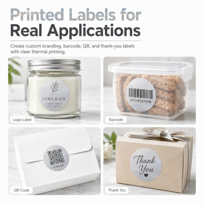 Round Metallic Silver Thermal Labels 2 Inch Vinyl Stickers 300 PCS - color: Matte Silver, size: 2 × 2 Inch