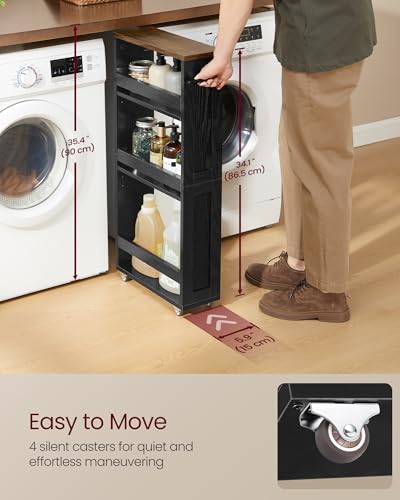 VASAGLE 4-Tier Slide-Out Storage Cart, Slim Kitchen Cart with Wheels - color: Ebony Black + Rustic Brown, size: 5.9"D