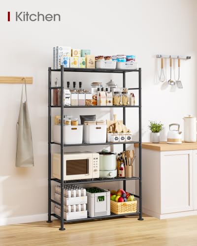 Sakugi 5-Tier Garage Shelving Unit - Heavy-Duty Metal Storage Shelves, Anti-Tip with Leveling Feet, Stable Storage for Kitchen, Pantry and Living Room Organization (Black, 30.7" x 10.6" x 58")