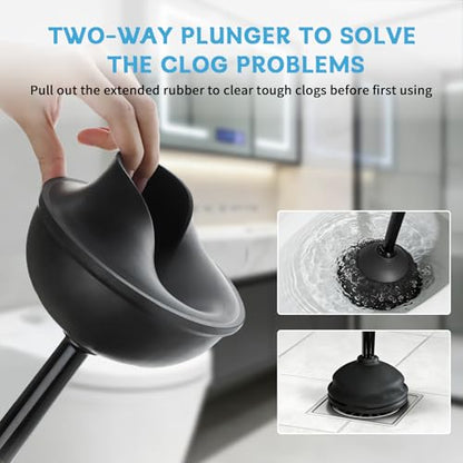 Sellemer Toilet Brush and Plunger Set, Curved Head for Deep Cleaning, Black - color: Black