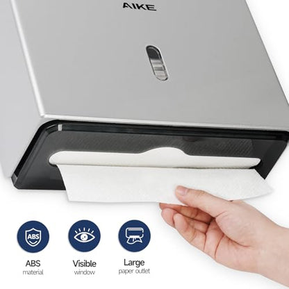 AIKE 200-Sheet Multifold Paper Towel Dispenser,No-Drill Wall Mount,Silver - color: Silver