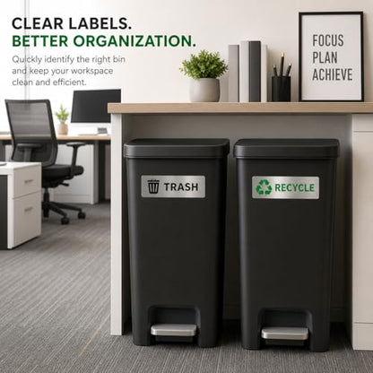 GRITKULTURE Premium Trash & Recycling Stickers for Bins – 2 Pack Metallic Look Printed Labels (Not Real Metal) – Clear Waste Sorting Decals for Kitchen, Office & Garage – Waterproof Vinyl, Easy Peel & Removable(1)