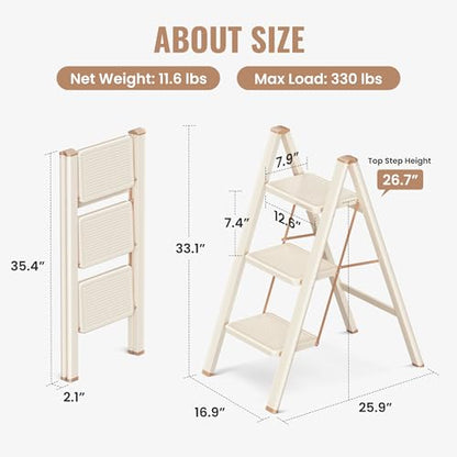 3 Step Ladder, Folding Step Stool with Anti Slip Widened Pedal - size: 3 Step