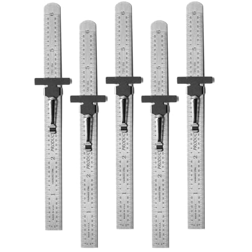 PEC Tools 6" Metal Pocket Ruler, 32nds/64ths & Decimal Equivalent, 5pcs - color: Decimal Equivalent Chart, size: 5