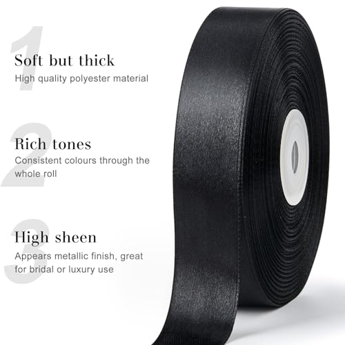 Black Satin Ribbon, 1 Inch, 50 Yards - color: black