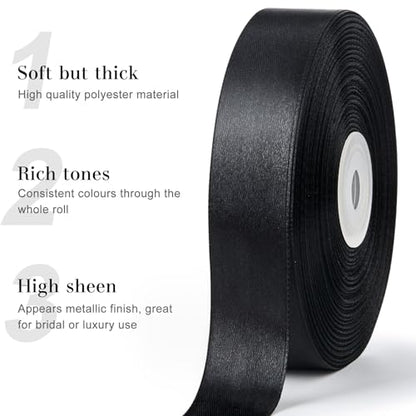Black Satin Ribbon, 1 Inch, 50 Yards - color: black