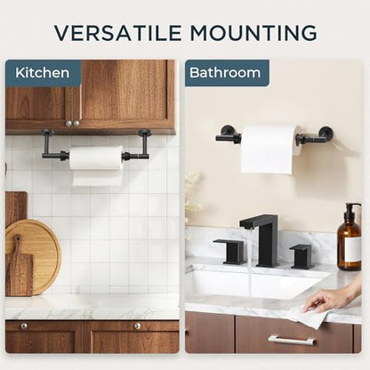 FORIOUS Paper Towel Holder Under Cabinet, One-Handed Tear，Matte Black - color: Matte Black