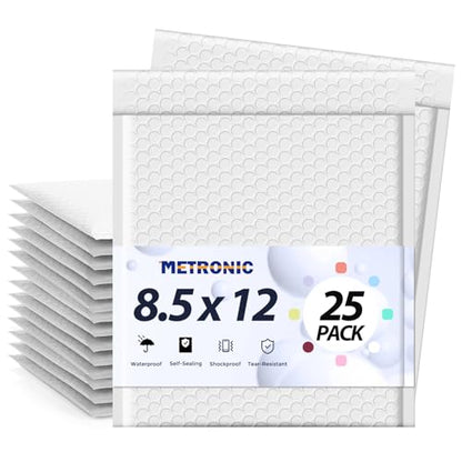 METRONIC Bubble Mailers 8.5x12" Padded Envelopes White 25 Pack Self Seal - color: White, size: 8.5x12" 25 pc