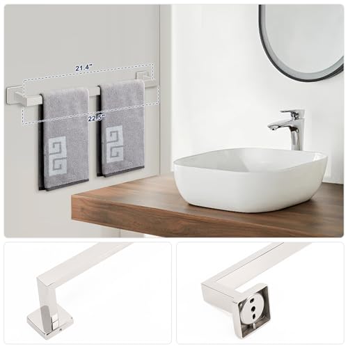NearMoon 5 Pieces Bathroom Hardware Set 304 Stainless Steel, Square Towel Rack Kit - 24" Towel Rod + Towel Ring + Toilet Paper Holder + 2 Robe Hooks, Wall Mounted Bath Accessories (Chrome Finish) - color: Chrome Finish, size: 24 inch