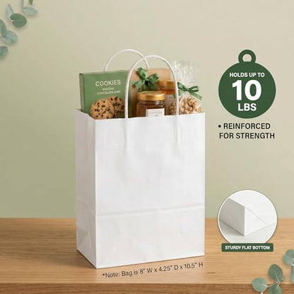 MESHA White Gift Bags 8x4.25x10.5 20 Pack, Small Paper Bags with Handles - color: Off White