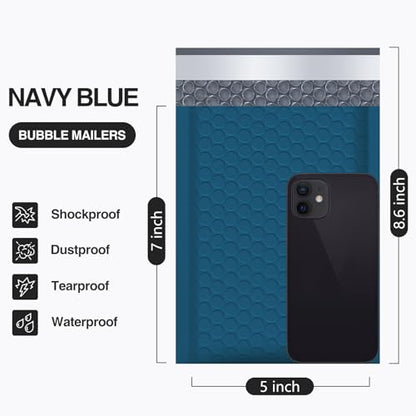 UCGOU Bubble Mailers 5x8.6" Usable Size 5x7" Padded Bags Navy Blue 100 Pack - color: Navy Blue, size: 5x8.6" 100PC