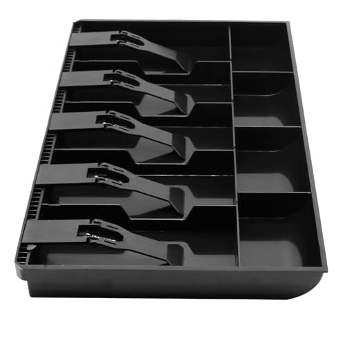 Cash Register Drawer Insert Tray Organizer with 5 Bill/4 Coin Compartments for Money Storage, Black