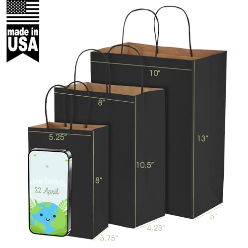 MESHA Paper Gift Bags 1000Pcs 5.25x3.75x8'' Black Small Kraft Bags Bulk - color: Black 5.25x3.75x8 Inch, size: 1 Count (Pack of 1000)