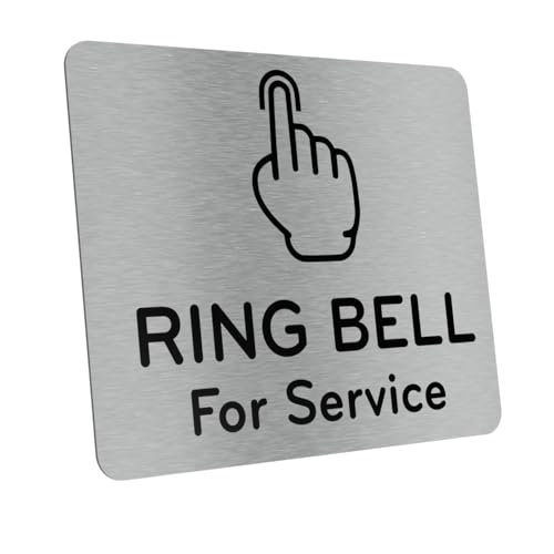 Ring Bell For Service Sign Adhesive Waterproof Sticker or Door Notice, SILVER/GOLD/BLACK engraved with Universal Icon Symbol and Text (Small Size 4.7" x 3.9") (Silver) - size: 5 inches by 4 inches