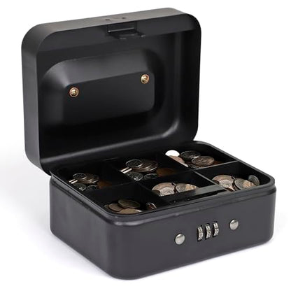 Darice Cash Lock Box - Medium Money Cash Box With Money Tray and Lock - Safety Box Money Holder - Organizer for Bills, Coins - Convenient Handle (4.75" x 6" x 3" Black) - size: Medium