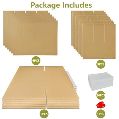 3 Sets Moving Boxes Packing Boxes Divider Kits,16 x 12 x 13 Inch Glassware Dish Packing Box Kitchen Moving Box Corrugate Dividers with 36 Pcs Foam Pouches,1 Pcs Tape Rolls with Dispenser - size: 16x12x13In-Wine Packaging