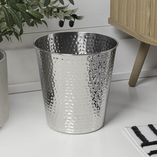happimess Axel 2 Gal Hammered Steel Waste Bin 10", Polished Steel, Set of 2 - color: Polished Steel, size: Set of 2