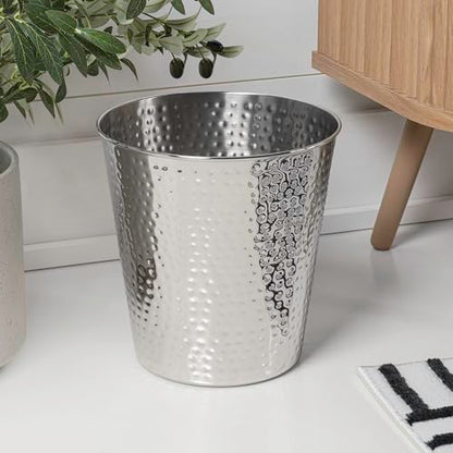 happimess Axel 2 Gal Hammered Steel Waste Bin 10", Polished Steel, Set of 2 - color: Polished Steel, size: Set of 2