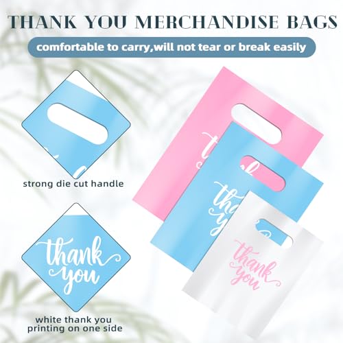 Eersida 200 Pcs Thank You Bags for Small Business, White, Blue, Pink - color: White, Blue, Pink
