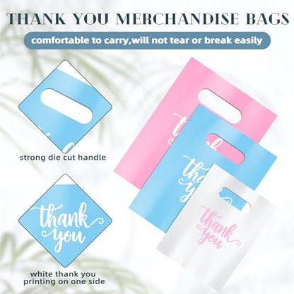 Eersida 200 Pcs Thank You Bags for Small Business, White, Blue, Pink - color: White, Blue, Pink