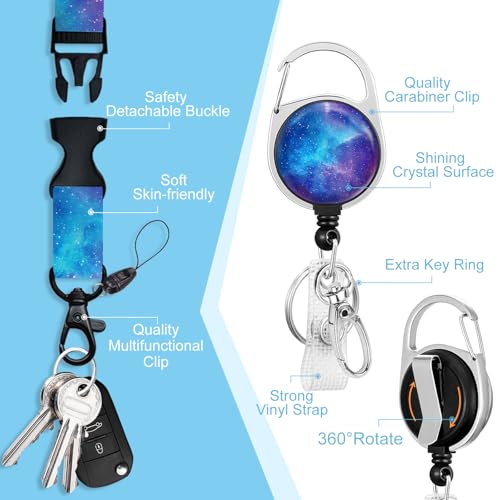 Piefly Lanyards for Id Badges, Teacher Card Holder Retractable Reel Gaxlxy - color: Nebula Starry Sky