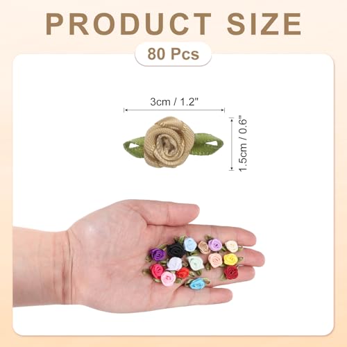 MECCANIXITY 80 Pcs Khaki Mini Roses Bow 15mm Small Satin Flower Bows Ribbon for Sewing Appliques Crafts Little Satin Bows Artificial Flowers - color: Khaki