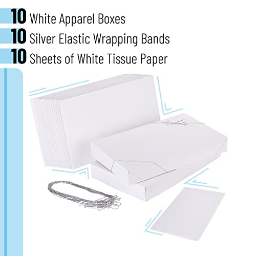 MPFY- White Shirt Gift Wrap Boxes with Tissue Paper and Wrapping Band,10 Pack, White, 15”x9.5"x2", Christmas Gift Boxes with Lids
