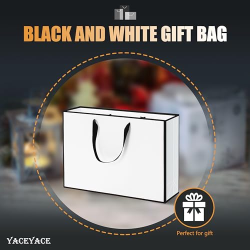YACEYACE Large White Paper Gift Bags, 20Pcs 15.7"x4.7"x11" Extra Large - color: White with Black Frame, size: Extra Large 15.7 x 4.7 x 11 Inch