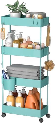 Pipishell 4 Tier Slim Storage Cart with Wheels, Laundry Cart, Turquoise - color: Turquoise, size: 4-Tier