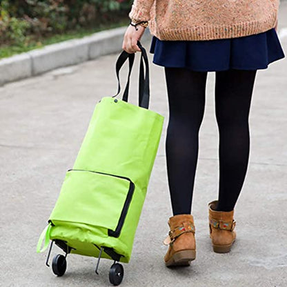 Shopping Cart with Wheels Tug Foldable Grocery Carts Large Capacity Supermarket Tug Bag Home Portable Oxford Cloth Pull Rod Push Bag Utility Cart for Condo Apartment Picnic Beach Travel,Green