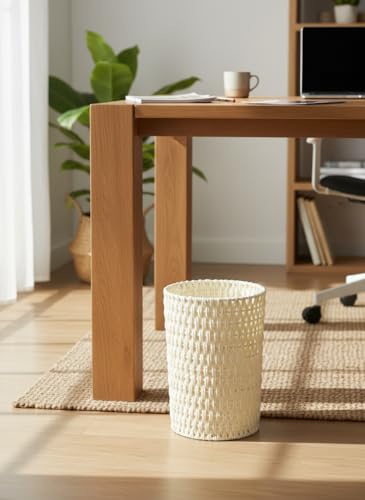 Coeusy Wicker Trash Can, Small Bahtroom Waste Basket, 2 Gallon, Beige - color: beige