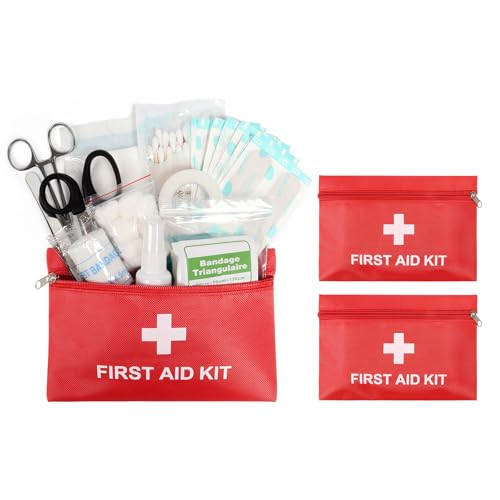 Empty First Aid Pouch Durable for Building Your Own Kit (2Pack) - color: Red, Pack of 2