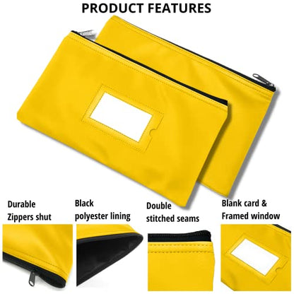 Money Bank Deposit Bag with Zipper, Cash Pouch, Yellow, 11x6 in, 1 Pack