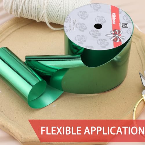 4inch x 50 Yards Shiny Green Waterproof Ribbon,Curling Ribbon for Gifts Package Wrapping,Crafting. - color: Green, size: 4inch x50yards