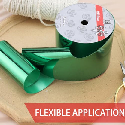 4inch x 50 Yards Shiny Green Waterproof Ribbon,Curling Ribbon for Gifts Package Wrapping,Crafting. - color: Green, size: 4inch x50yards