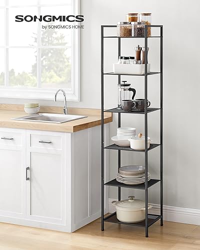 SONGMICS 6-Tier Storage Rack, Bathroom Shelf, Extendable Plant Stand - color: Black, size: 6 Tiers