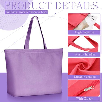 Epakh 8 Pack Canvas Tote Bag Bulk with Zipper, 16.5 x 13 Inch, Pink Purple - color: Pink Purple, size: 16.5 x 13 Inch