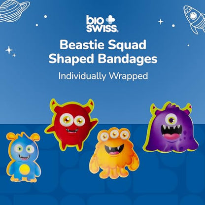 BioSwiss Bandages, Beastie Squad Shaped Self Adhesive Bandage Set, Latex Free, Sterile Wound Care, 24 Count - size: 24-Count Box, style: Beasts