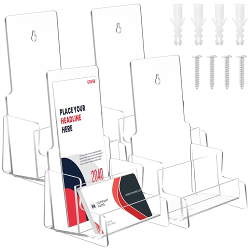 Threehoney 4 Pcs 4x9 Brochure Holder Wall Mount Clear Acrylic Rack