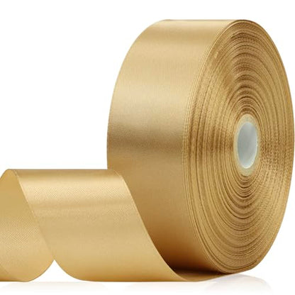 60 Yards Champagne Gold Satin Ribbon 1-1/2 Inch, Solid Polyester Fabric Ribbon for Gift Wrapping, Crafts, Flower Bouquet, Wedding, Festival, Christmas, Halloween - color: Champagne Gold