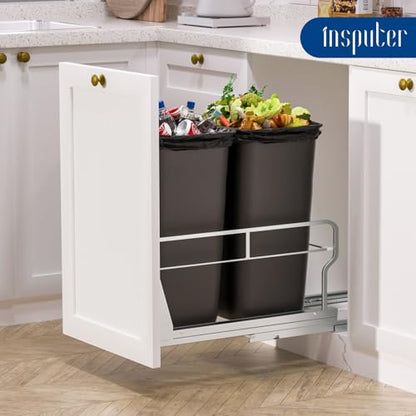 Insputer Dual Pull Out Trash Can Under Cabinet with Soft-Close Slides - size: Double